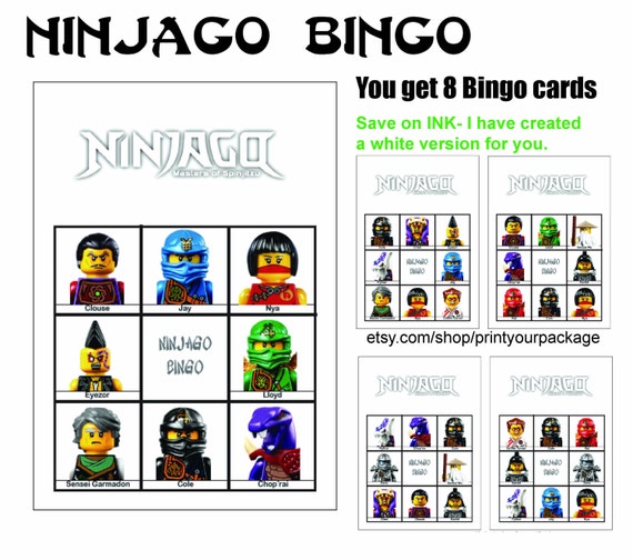 Ninjago Bingo Ninja Full House game. Great for Birthday