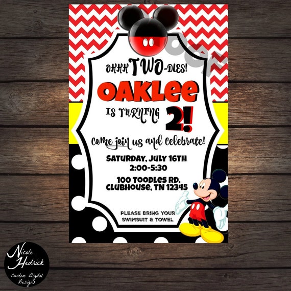 Mickey Mouse Invitation Oh Twoodles Red by TripleHCustomDesigns