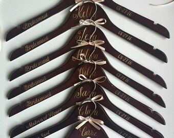 Personalized wedding hangers - custom wedding hangers - name wedding hangers - bridal party hangers - wedding hangers - dark wood hanger