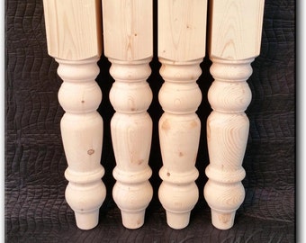Classic Farmhouse Hand Turned Pine Table Legs for Rustic or Distressed Dining Tables. Massive 5"x 5"x 29" Set of 4, These are ready to ship!