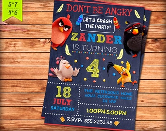 Angry Birds Invitation. Printable Angry Birds Party - Digital Invitation. Angry Birds Birthday Invite - Personalized Invitation Card.