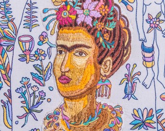 Items similar to PDF Frida Kahlo embroidery pattern with felt flowers ...