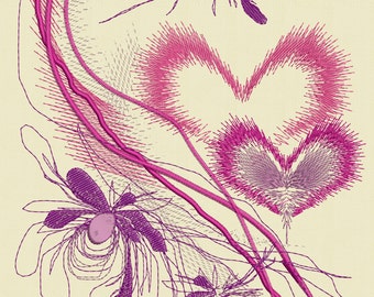 Moks34 Hearts and Flowers Machine Embroidery Design in formats: emb, dst, hus, pes, exp, vp3, vip, xxx.