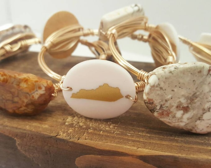 White Howlite Stone Wire Wrapped Bangle, Bracelet, Bourbon and Boweties Inspired