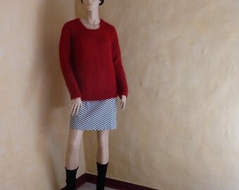 Red Sweater in wool and silk hand made by FloraFCreations, Flora Fernandez, gift for her