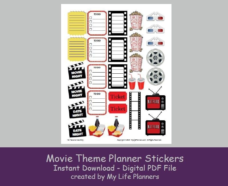 Movie Theme Planner Stickers Printable Planner Stickers