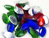 Faceted Tear Drop Acrylic Sew on Beads Available in Blue, Lime Green and Red Jewellery and Craft Supplies 1.8 cm x 1.1cm - quantity 20