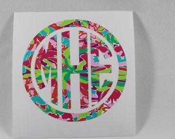 lilly monogram decal, lilly pulitzer inspired decal for yeti decal, rtic decal, laptop decal, custom tumbler, corkcicle decal lilly pulitzer
