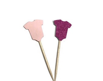 Cupcake topper baby shower, cheese tooth pick, baby cupcake topper, pink onesie cutout, cupcake onesie cupcake, baby shower girl cupcake top