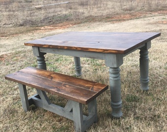Farmhouse Table | Dining Table | Solid Wood Table | Harvest Chunky Turned Leg Table
