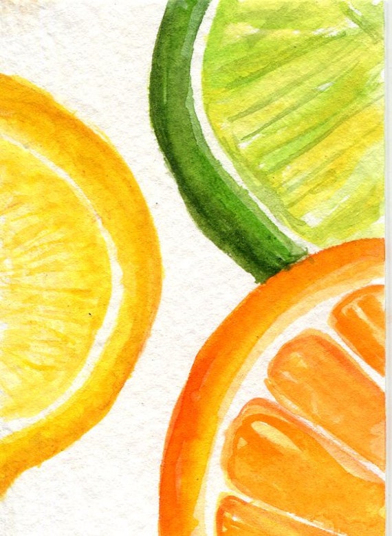 Orange Lemon Lime slices Watercolors Paintings Original