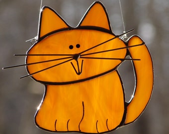 Stained Glass Adorable Orange Tabby Cat
