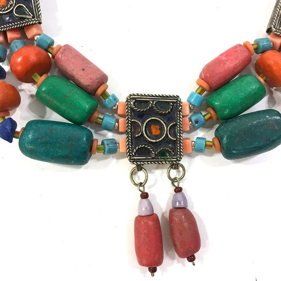 Tribal Trade Beads Necklace / Vintage Moroccan Handmade Clay