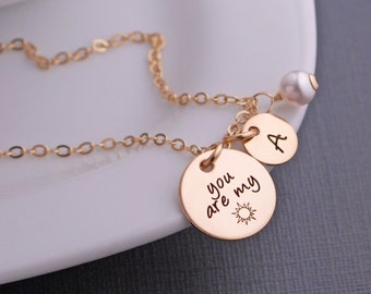 You are my Sunshine Necklace, Custom Gold You are my sunshine Jewelry gift for Granddaughter, Gift for Daughter