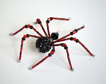 Sarita - red and black glass beaded spider goth sun catcher - Halloween decoration - Christmas ornament