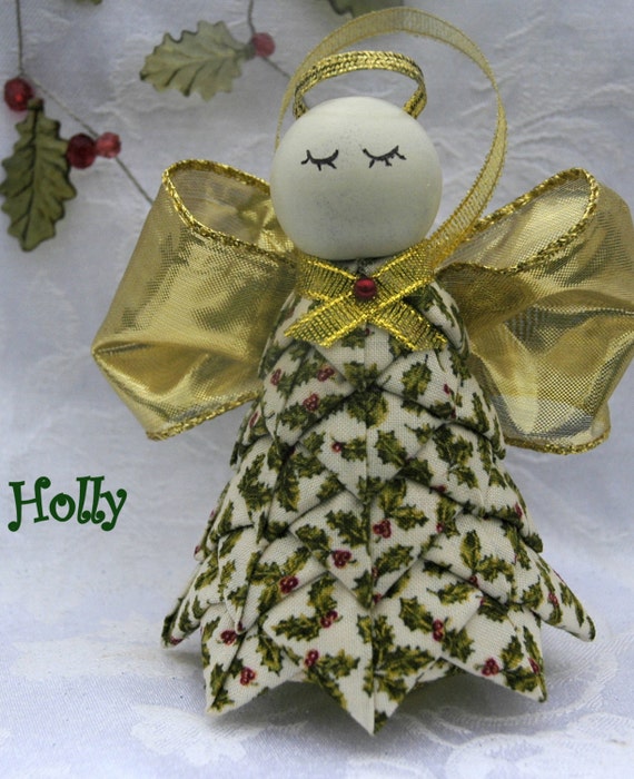 Items similar to Quilted Fabric Angel Christmas Ornament Holly on Etsy