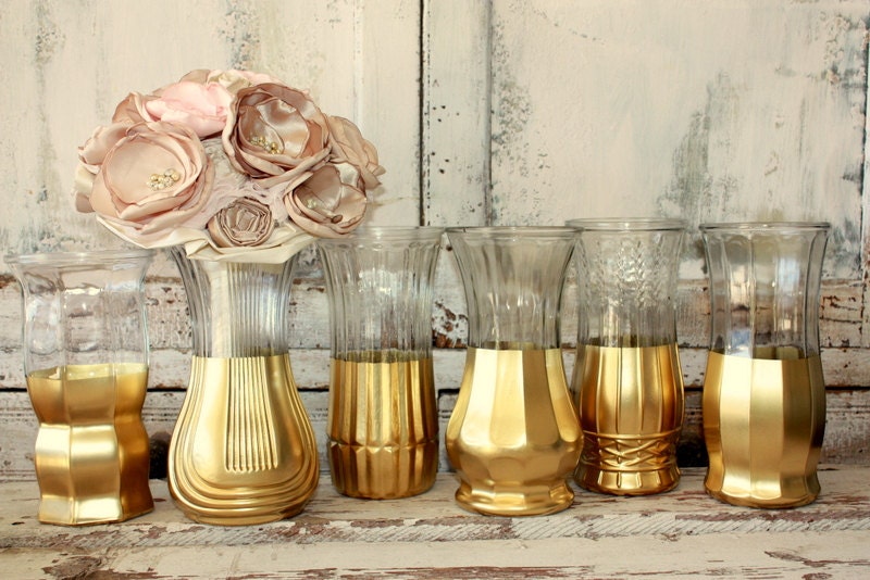 Gold vases gold wedding decor Set of 6 CUSTOM gold dipped