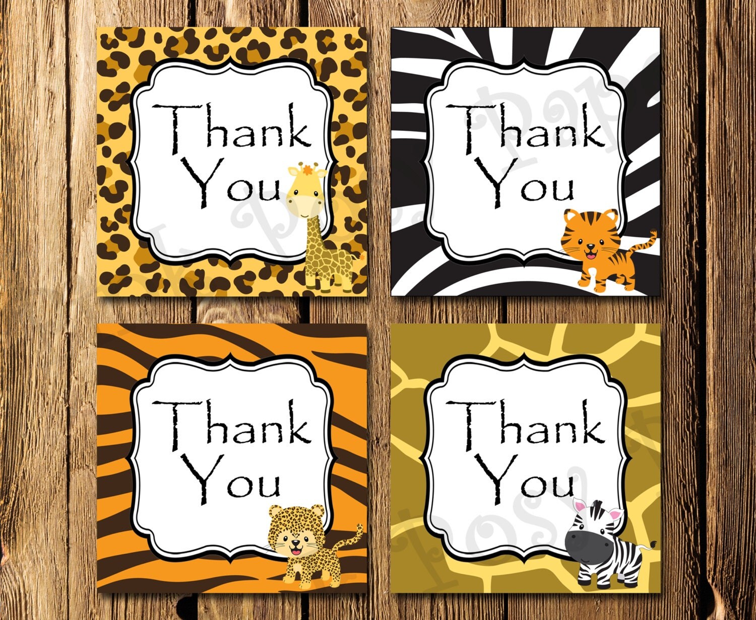 printable jungle safari animal thank you tags instant