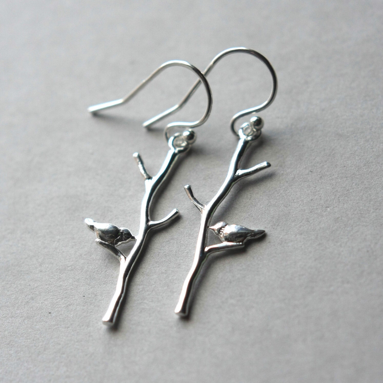 Sterling Branch Earrings Silver Bird Earrings Nature