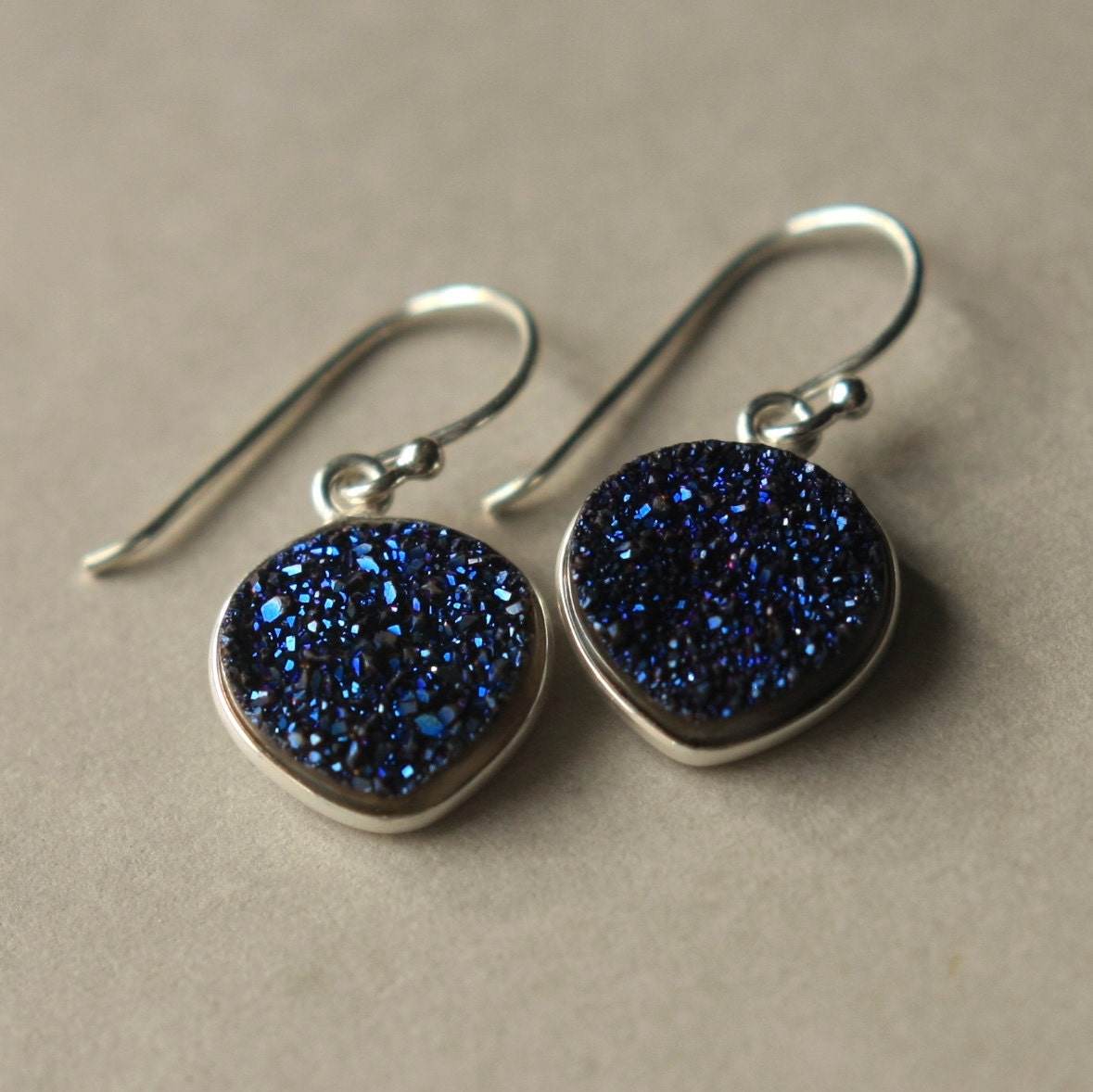 SALE Druzy Earrings Blue Druzy Earrings Silver Druzy