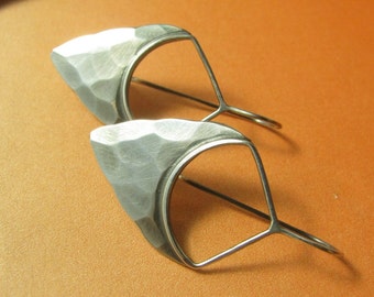 Sterling Silver Pixie Earrings Silver Shield Earrings, Metalsmith Earrings, Modern Metalwork Jewelry, Contemporary Sterling Silver Earrings