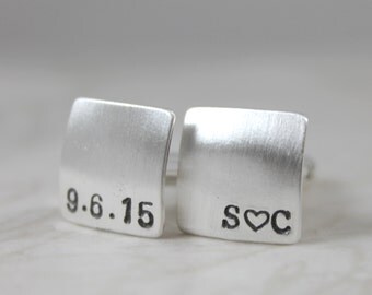 Father's Day, Custom Cufflinks, Mens Personalized Wedding Cufflinks, personalized cuff links, Solid Silver Cufflinks, Initials & Date