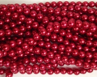 New 100 Round Czech Glass PEARL Beads RUBY RED 4mm