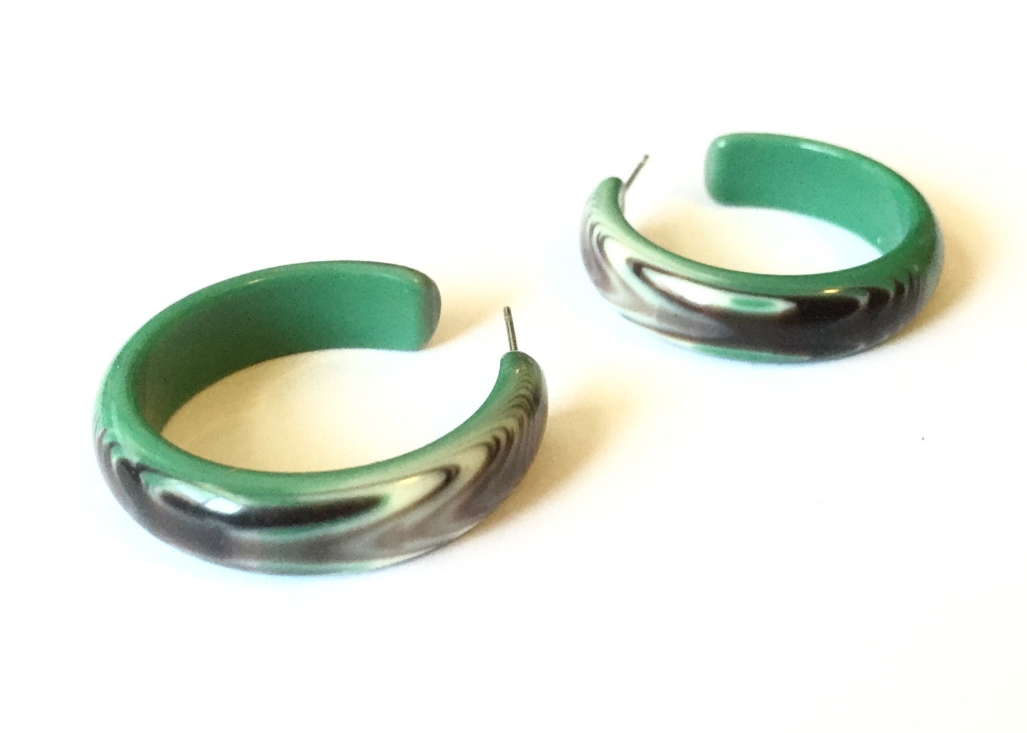 Green Hoop Earrings Petrol Green Hoops Green and Black