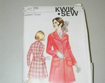 Vintage Kwik Sew Ladies Coat pattern 356 Size 12 14 16 1972 11446
