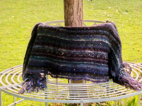 Knitted wedding shawl, luxury midnight blue wrap, long wide scarf, warm cosy stole by SpinningStreak