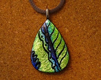 Hand Etched Dichroic Pendant - Fused Glass Pendant - Dichroic Jewelry - Fused Glass Jewelry - Hand Etched Glass - Dichroic Necklace