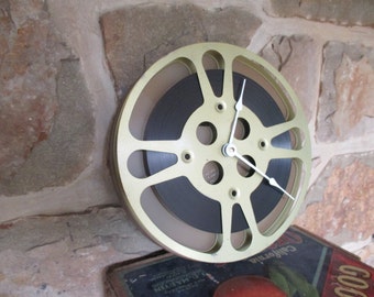 Film Reel Clock - Repurposed and Upcycled Wall Clock - 10" Diameter - Vintage Movie Reel