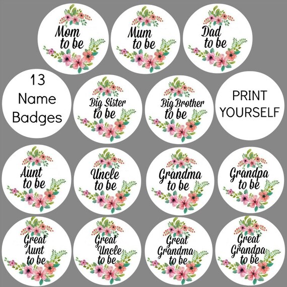 13 DIY Printable Baby Shower Badge Mom To Be Mum To Be Grandma