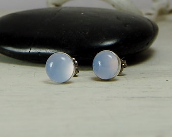 Blue Chalcedony Posts Chalcedony Studs Earrings Sterling Silver - Natural