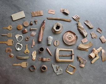 Vintage Scrap Destash for Assemblage, Found Items, Rusty Metal, Brass, Iron, Steampunk Supply, Jewelry Supply, Sculpture Supply