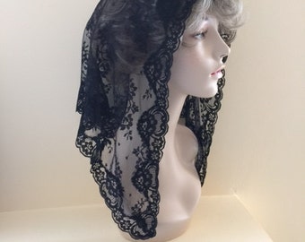Gorgeous Classic Black Lace Headcovering