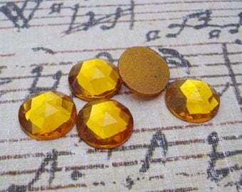 6 Vintage 15mm Czech Topaz Rauten Rose Gold Foiled Flat Back Faceted Glass Cabs