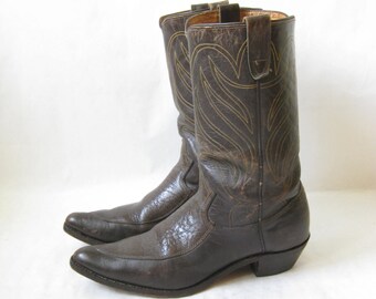 Vintage 70's Brown Leather Cowboy Boots. Size 9 Men's