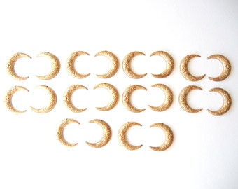 10 Pairs of Brass Rounded Floral Embossed Crescent Moon Charms