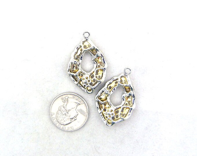 Pair of Two Tone Abstract Charms Rhinestone Edge