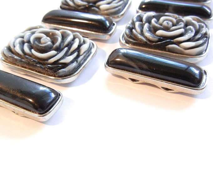 Set of Black Acrylic Rose and Bar Slide Charms