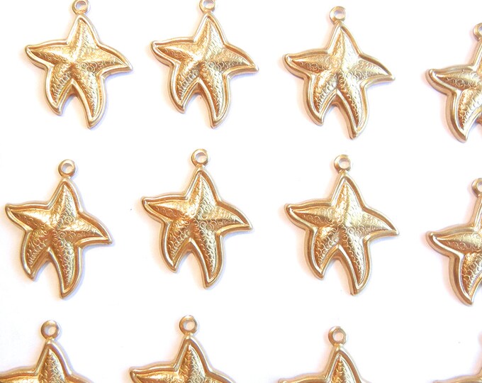 30 Small Brass Starfish Charms