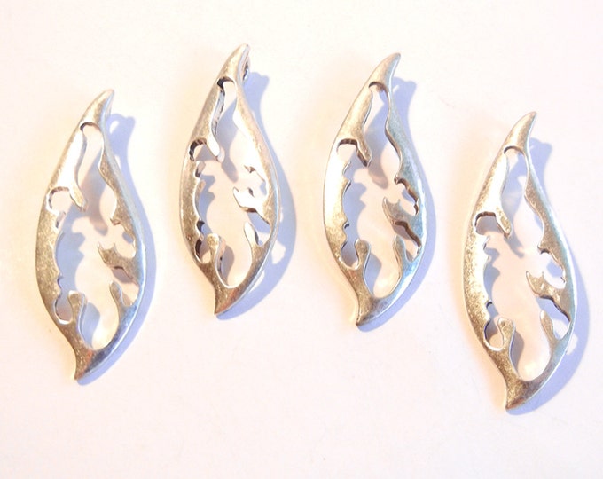 4 or 2 Pairs of Antique Silver-tone Lizard Cut Out Pendants