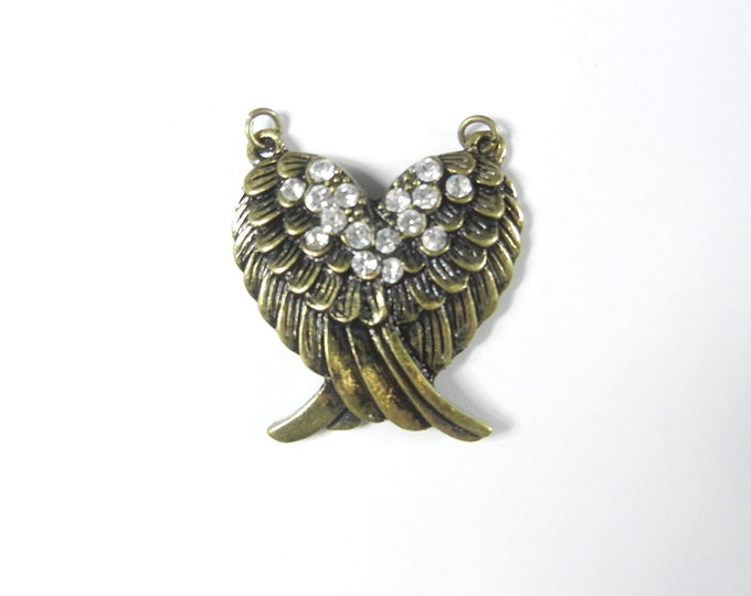 Double Wing Pendant Burnished Gold-tone Rhinestones