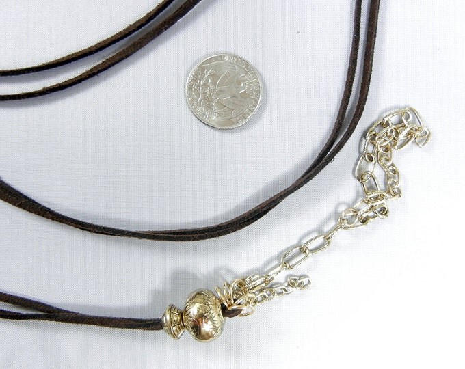 4 Long 34 inch Brown Suede Cord with Gold-tone Beads and Chain