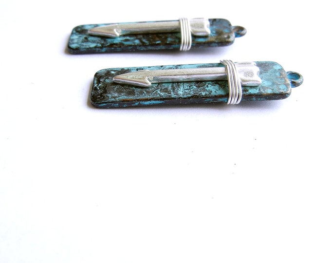 Pair of Patina Silver-tone Arrow Charms in Bar and Wire Wrap