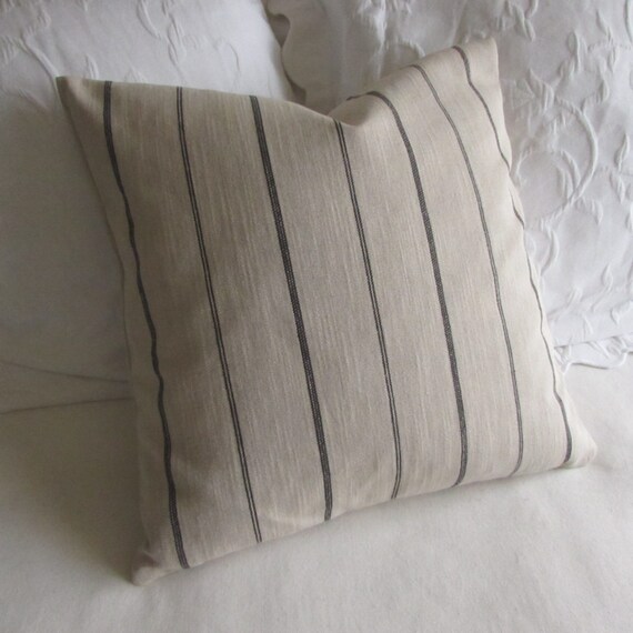 Rustic Woven ecru in black stripes pillow cover 13x26 18x18