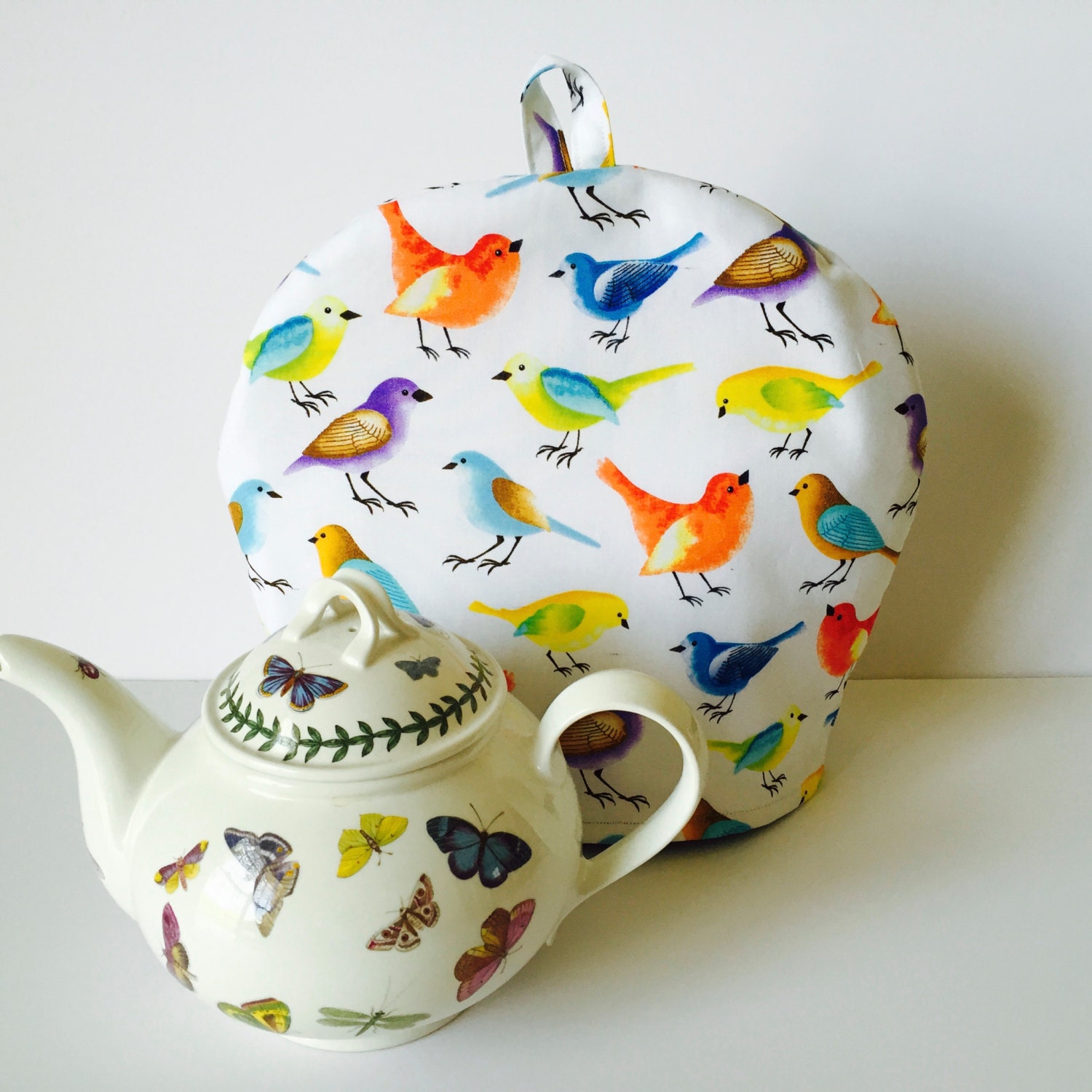 Tea Cosy colorful bird print Traditional English Tea Cosy
