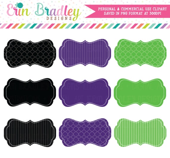 Halloween Digital Clipart Labels, Purple Green Black Clip Art Frame Tags, Commercial Use Digital Scrapbooking Elements Il_570xn