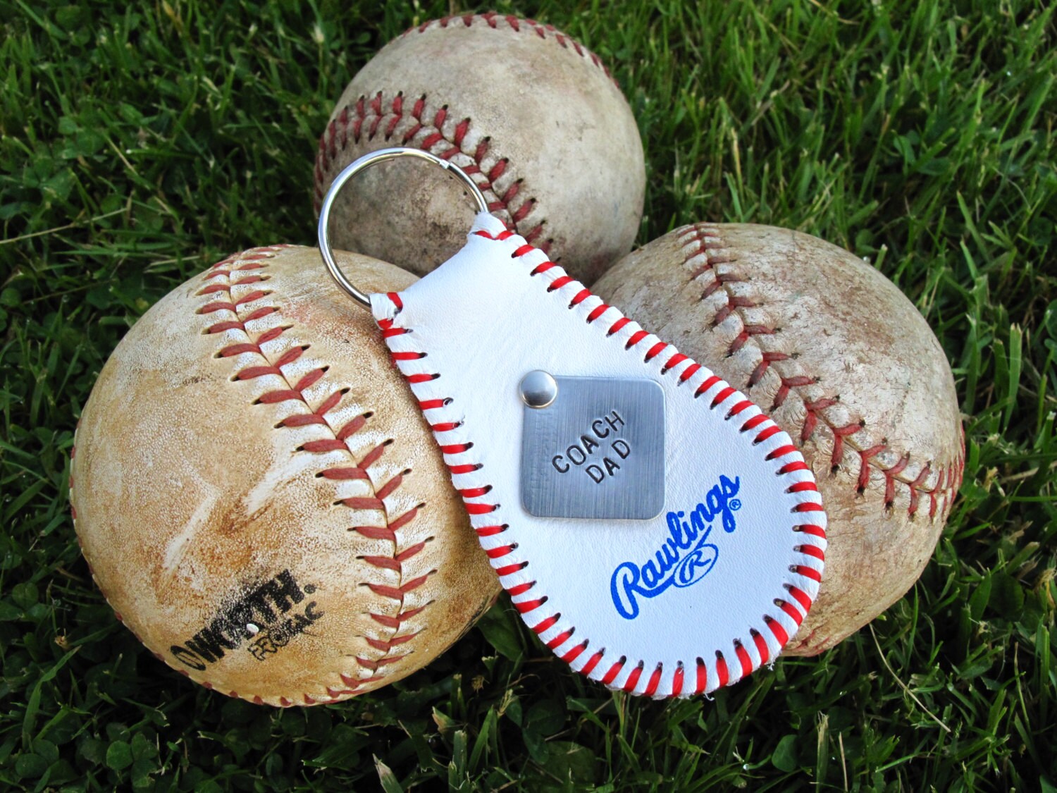 Personalized baseball Keychain Repurposed LEATHER by 505Arts